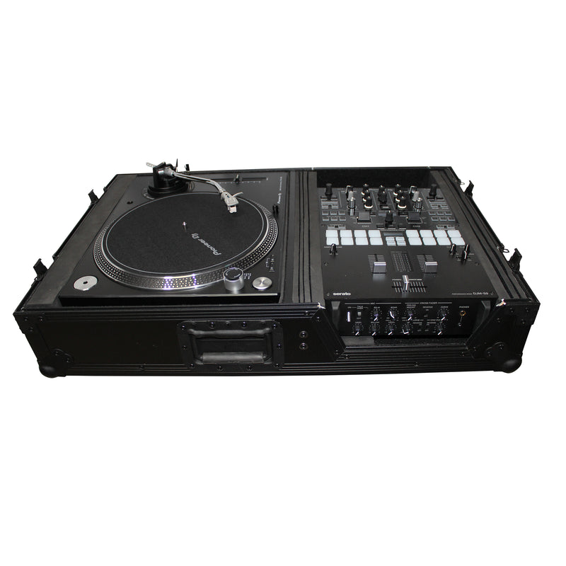 ProX XS-TMC1012WBL Flight Case for Single Turntable In Battle Mode & 10 Inch or 12 Inch Mixer | Black on Black