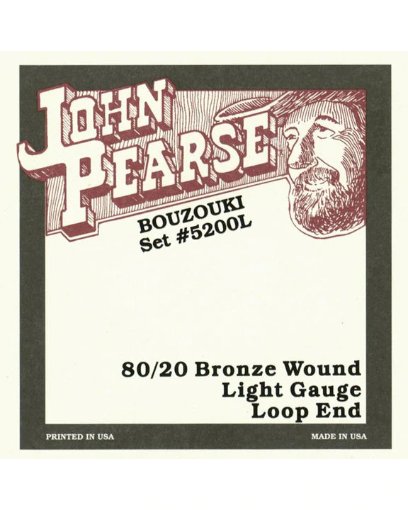 John Pearse JP5200 80/20 Bronze Wound Bouzouki Strings - Light Gauge Loop End