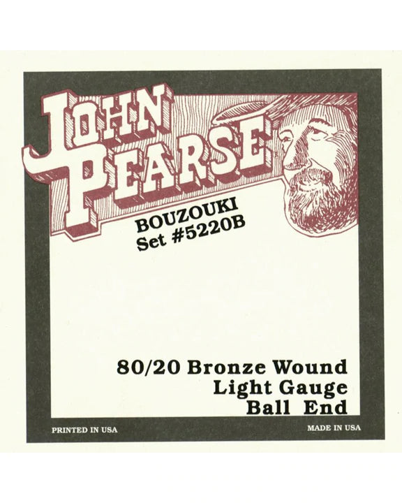 John Pearse JP5220 80/20 Bronze Wound Bouzouki Strings - Light Gauge Ball End