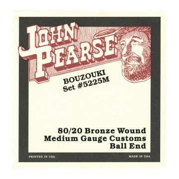 John Pearse JP5225 Cordes de bouzouki enroulées en bronze 80/20 - Extrémité à bille douanière de calibre moyen