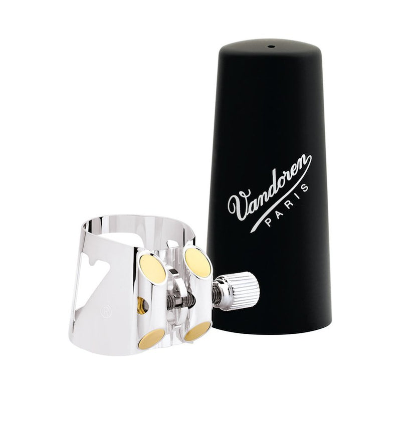 VANDOREN LC04P Ligature optimale et capuchon en plastique pour la clarinette de basse plaquée en argent avec 3 plaques interchangeables