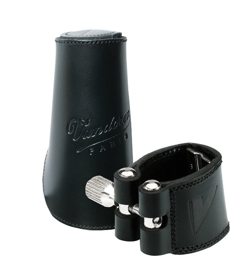 Vandoren LC21L Ligature en cuir et capuchon en cuir pour la clarinette BB avec 3 plaques de pression interchangeables