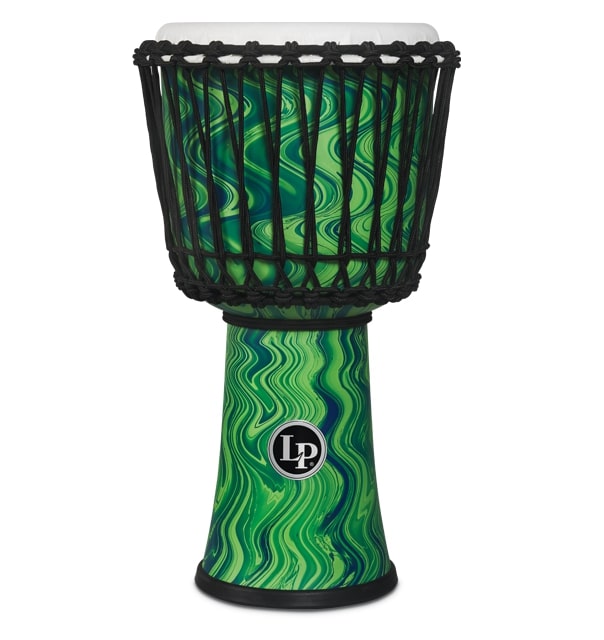 Latin Percussion LP2010-GM Djembé circulaire accordé en corde avec tête à pas parfait – 25,4 cm (marbre vert)