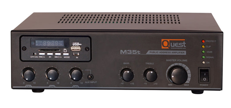 Quest M35T Amplificateur mélangeur 35 W à faible encombrement avec tuner et USB
