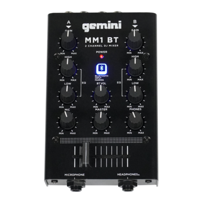 Gemini MM1BT 2-Channel Professional Analog DJ Mixer with Bluetooth