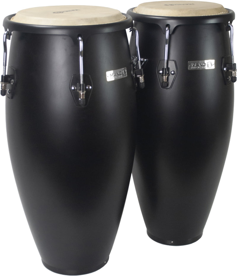 Mano Percussion MP1601BS-MBS Conga Set With Basket Stands (Midnight Black Satin) - 10” & 11”