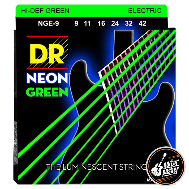 DR Handmade Strings NGE-9 Cordes de guitare électrique avec revêtement vert fluo – Légères (9-42)