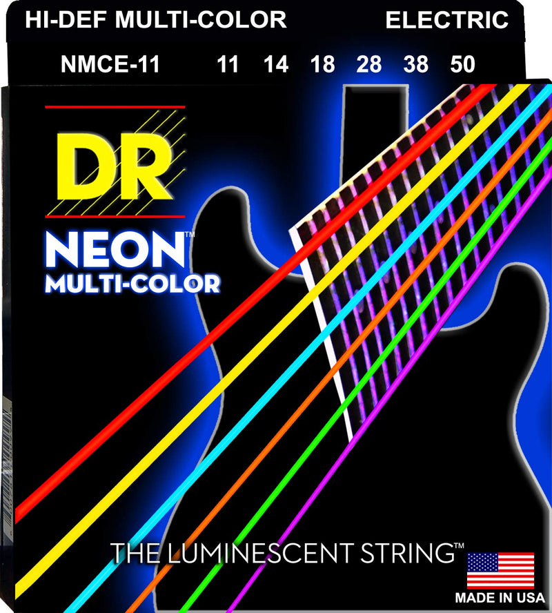 DR Handmade Strings NMCE-11 Cordes de guitare électrique à revêtement multicolore néon – Lourdes (11-50)
