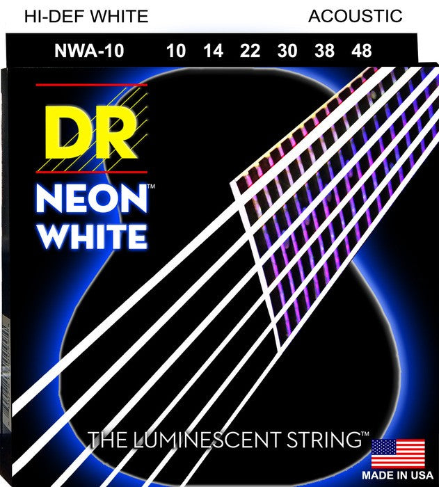 DR Handmade Strings NWA-10 Cordes de guitare acoustique avec revêtement blanc fluo – Lumière personnalisée (11-50)
