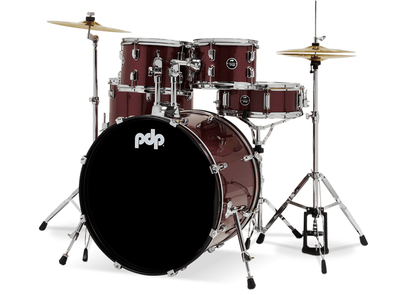 PDP PDCE2215KTRR Center Stage 5-Piece Complete Drum Set (Ruby Red Sparkle)