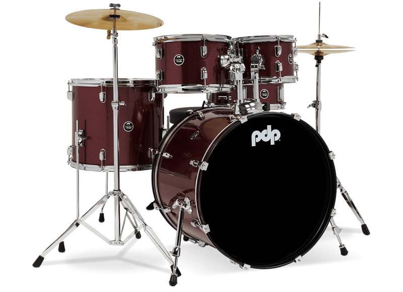 PDP PDCE2215KTRR Center Stage 5-Piece Complete Drum Set (Ruby Red Sparkle)