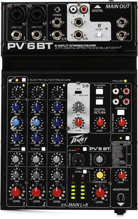 Peavey PV®6BT Compact Mixer 6 Channel with Bluetooth