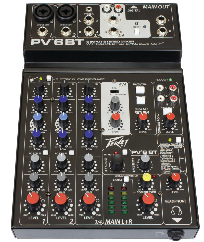 Peavey PV 6 BT 6-channel Mixer W/ Bluetooth - Red One Music