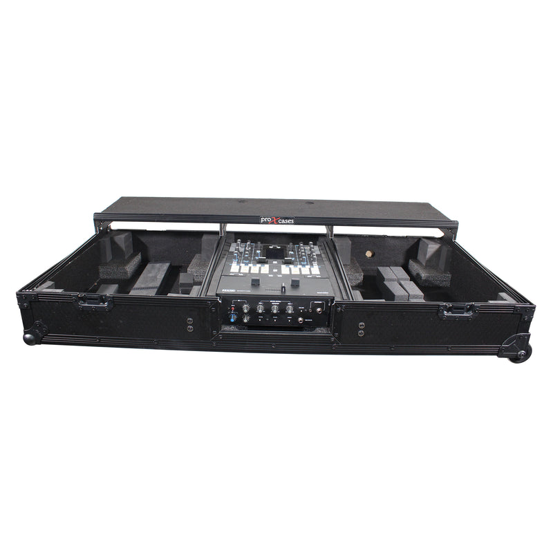 ProX XS-TMC1012WLTFBTLBL Flight Coffin Case For 12" Rane 72 Mixer and 2 Turntables in Battle Mode w/Laptop Shelf and Wheels (Black on Black)