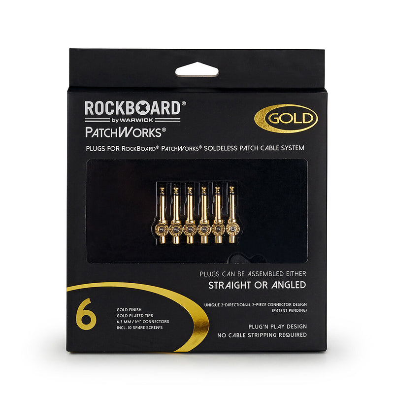 RockBoard RBO CAB PW PLUG 6 GD PatchWorks Solderless Plugs, 6 pcs. (Gold)
