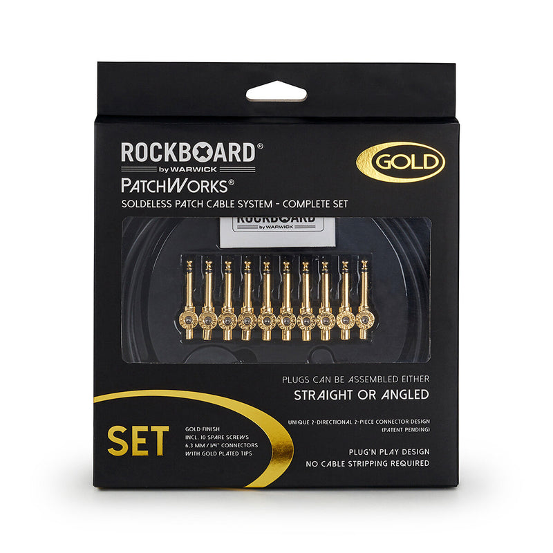 RockBoard RBO CAB PW SET GD PatchWorks Solderless Patch Cable Set - 300 cm / 118 7/64" Cable + 10 Plugs - Gold