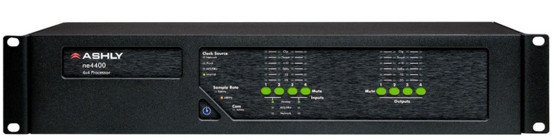 Processeur de système audio Ashly NE4400MT 4x4 Protea DSP avec entrées micro 4 canaux et carte Dante