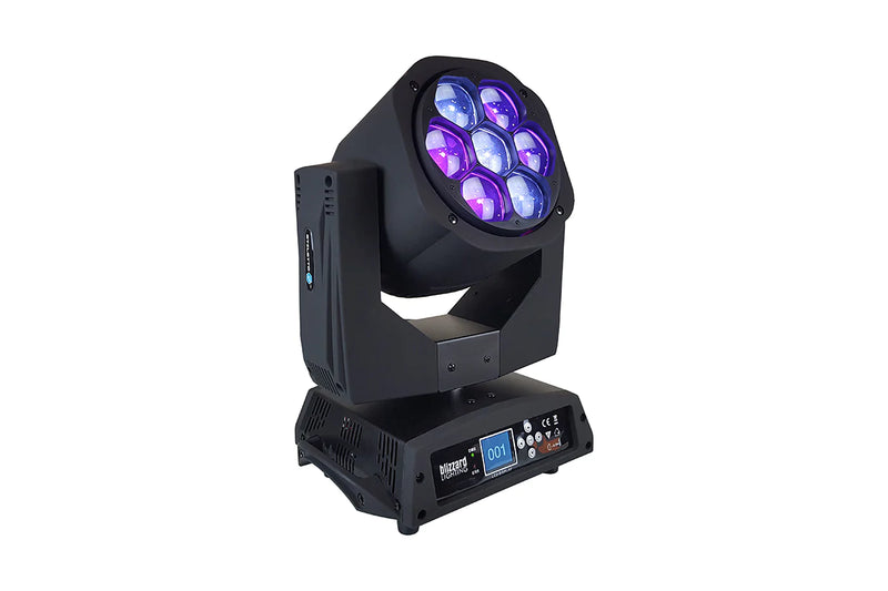 Éclairage Blizzard Stiletto i7 7x15W RVBW LED MOTION LETER avec zoom et lentilles avant rotatives