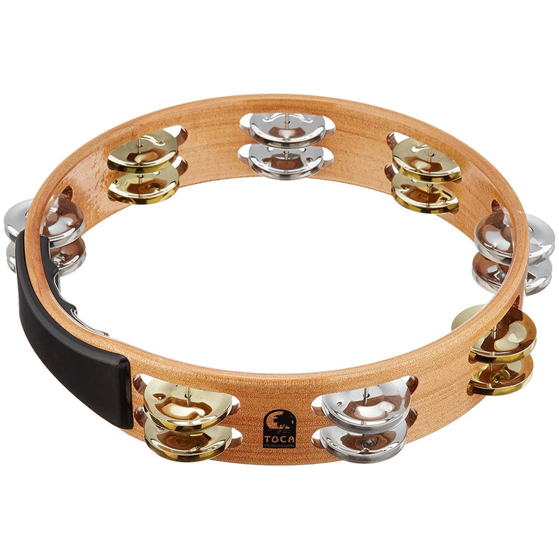Toca T1010-ABC Acacia Wood 10" Tambourine - Double Row with Brass and Nickel Jingles