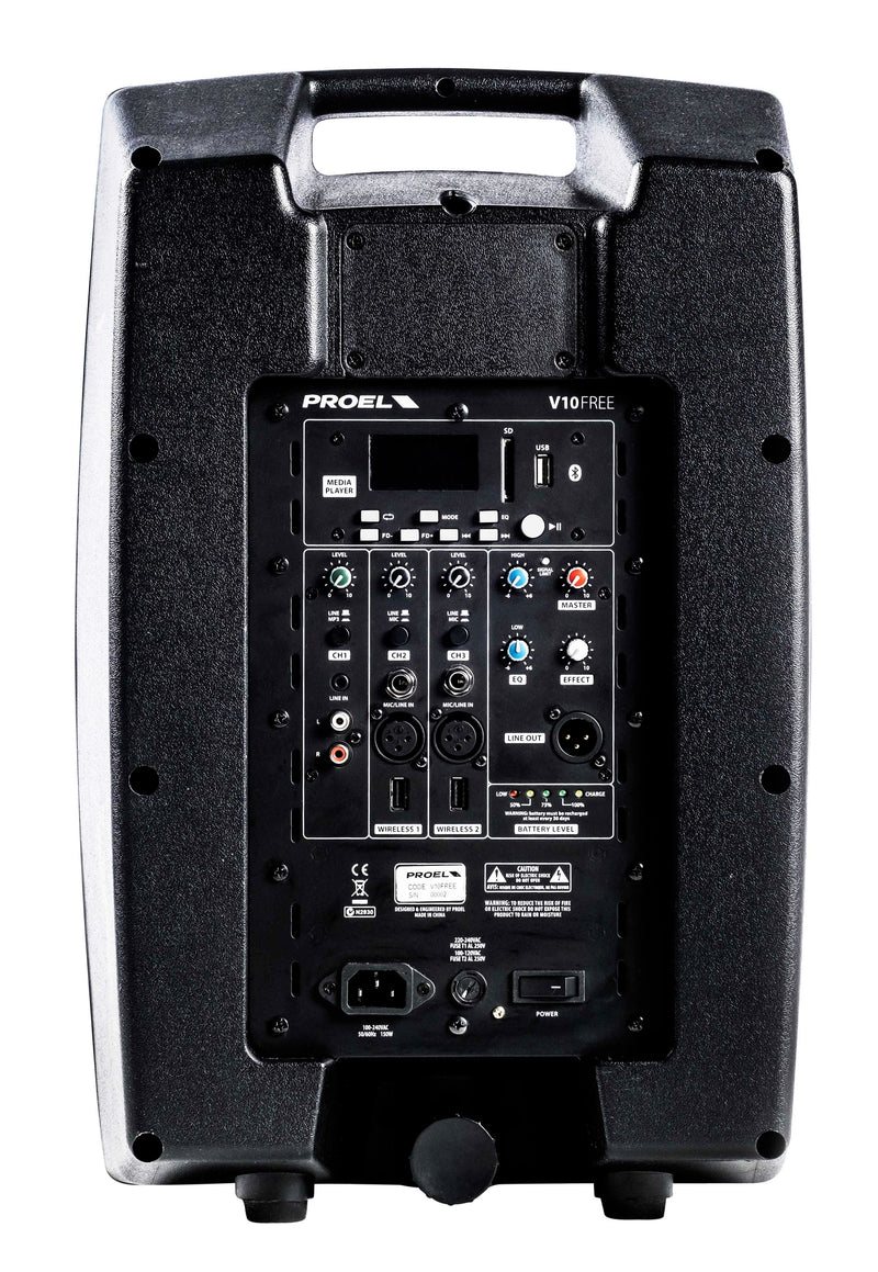 Système audio portable tout-en-un avec haut-parleurs 10" alimenté par batterie Proel V10FREE série V-FREE
