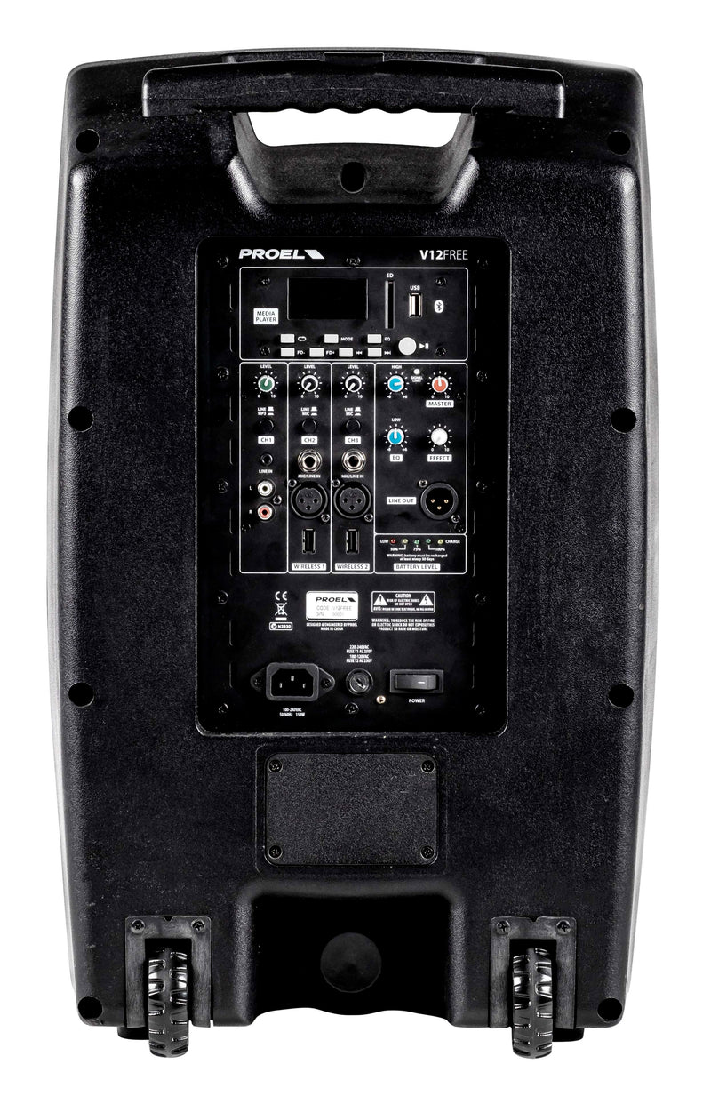 Système audio portable tout-en-un avec haut-parleurs 12" alimenté par batterie Proel V12FREE série V-FREE