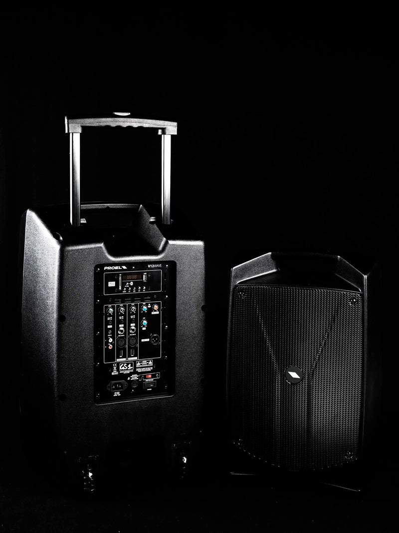 Proel V12WAVE Système audio à haut-parleurs bi-amplifiés à 2 voies de 12 pouces de la série V-WAVE avec mélangeur à 3 canaux et lecteur multimédia