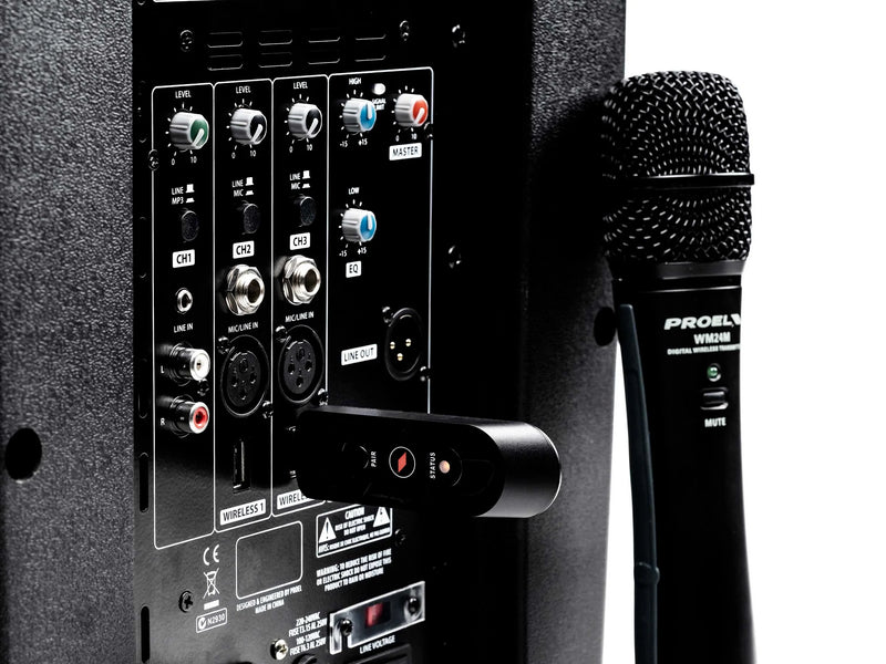 Proel V10WAVE Système audio bi-amplifié à haut-parleurs 2 voies 10" série V-WAVE avec table de mixage 3 canaux et lecteur multimédia