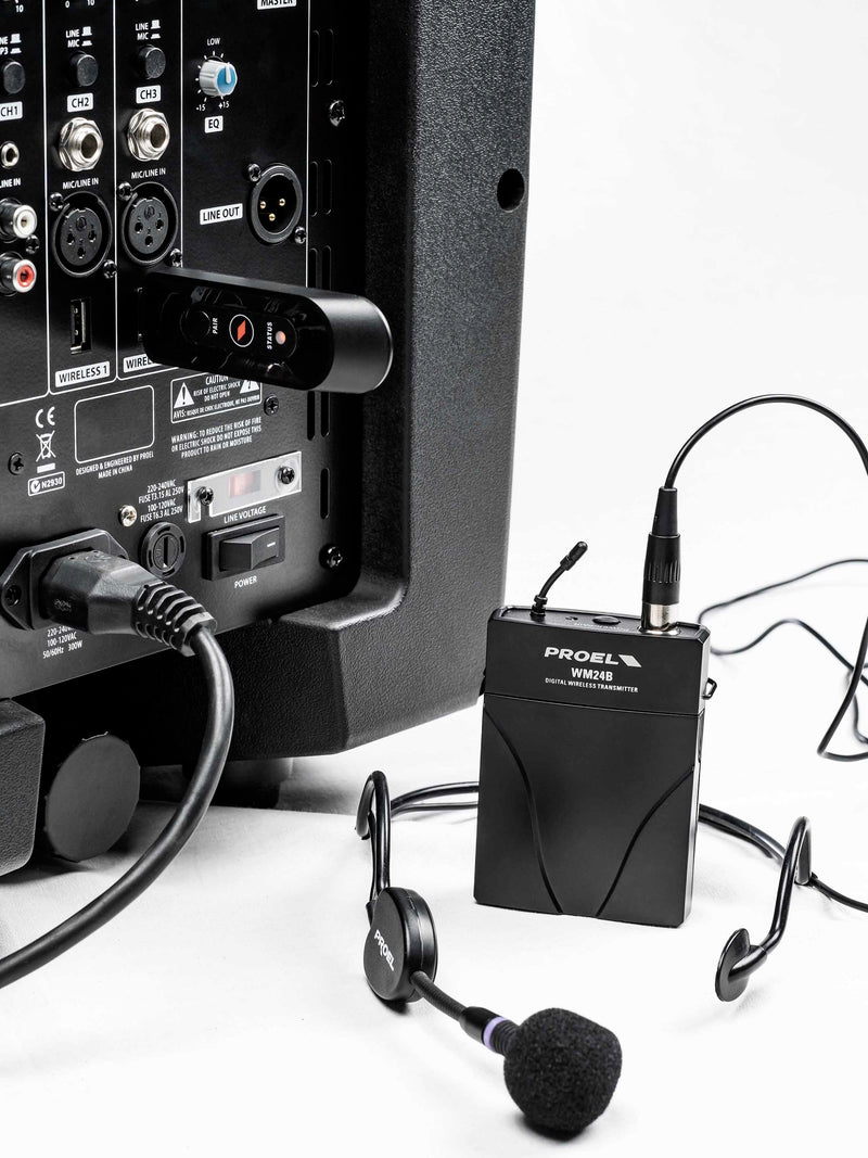 Proel V10WAVE Système audio bi-amplifié à haut-parleurs 2 voies 10" série V-WAVE avec table de mixage 3 canaux et lecteur multimédia