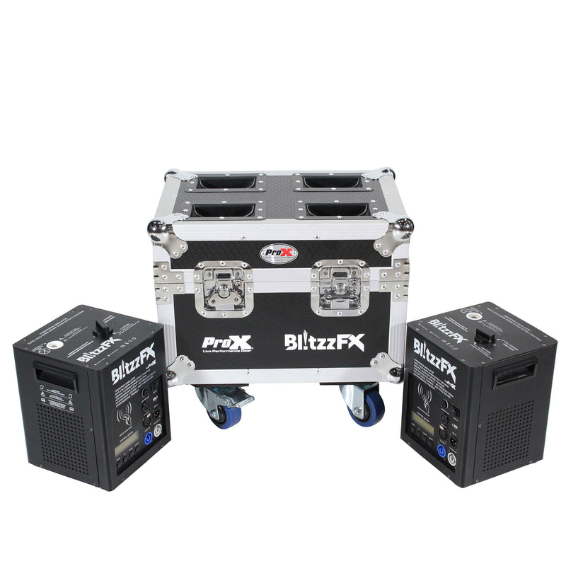 ProX X-BLITZZFX X2 Blitzz FX Ensemble de deux machines à étincelles froides plus petites avec Flight Case