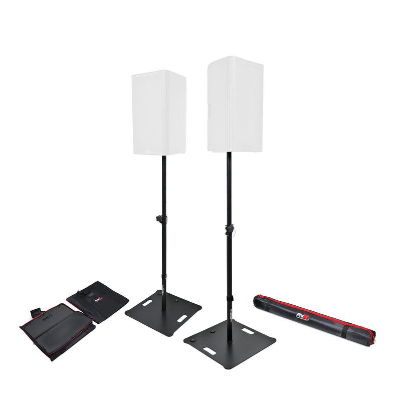 ProX X-POLARISBLX2 POLARIS™ Kit de haut-parleur portable et d'éclairage double support avec plaque de base, poteau réglable et sacs de transport (finition noire)