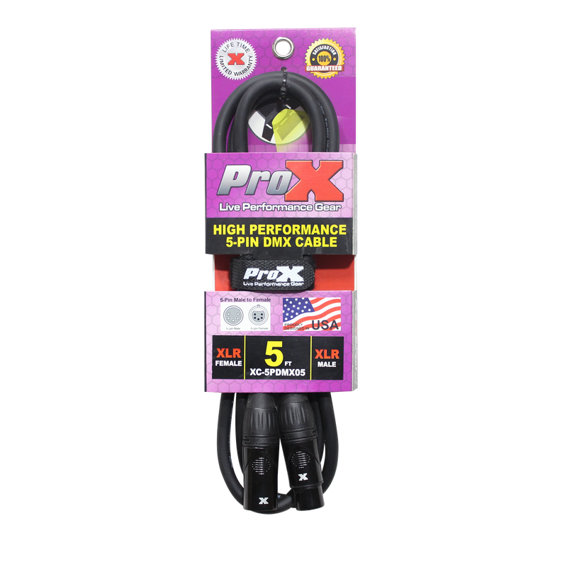 ProX XC-5PDMX05 5 pi. Câble de données haute performance DMX XLR5-M vers XLR5-F