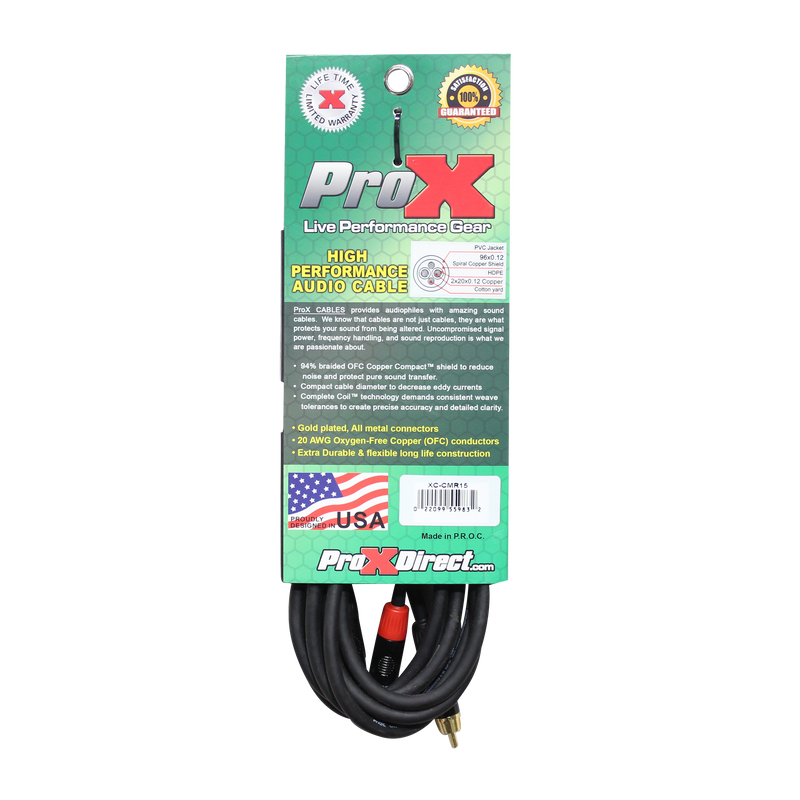 ProX XC-CMR15 Unbalanced 1/8" Mini TRS-M to Dual RCA-M High Performance Audio Cable - 15 Ft