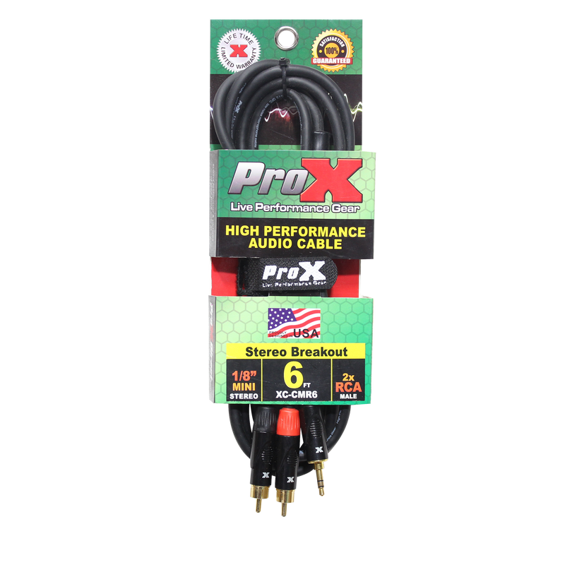 ProX XC-CMR6 Câble audio asymétrique mini TRS 1/8" vers double RCA haute performance - 6 pi.