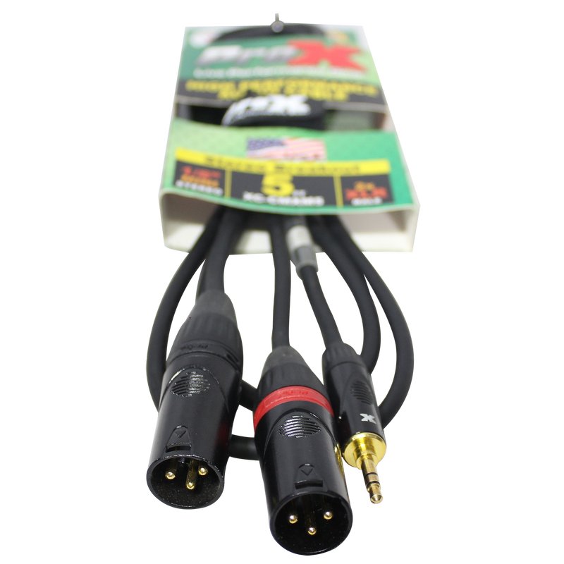 ProX XC-CMXM5 3.5mm Mini TRS Male to Dual XLR Male High Performance Audio Y Cable - 5 Foot