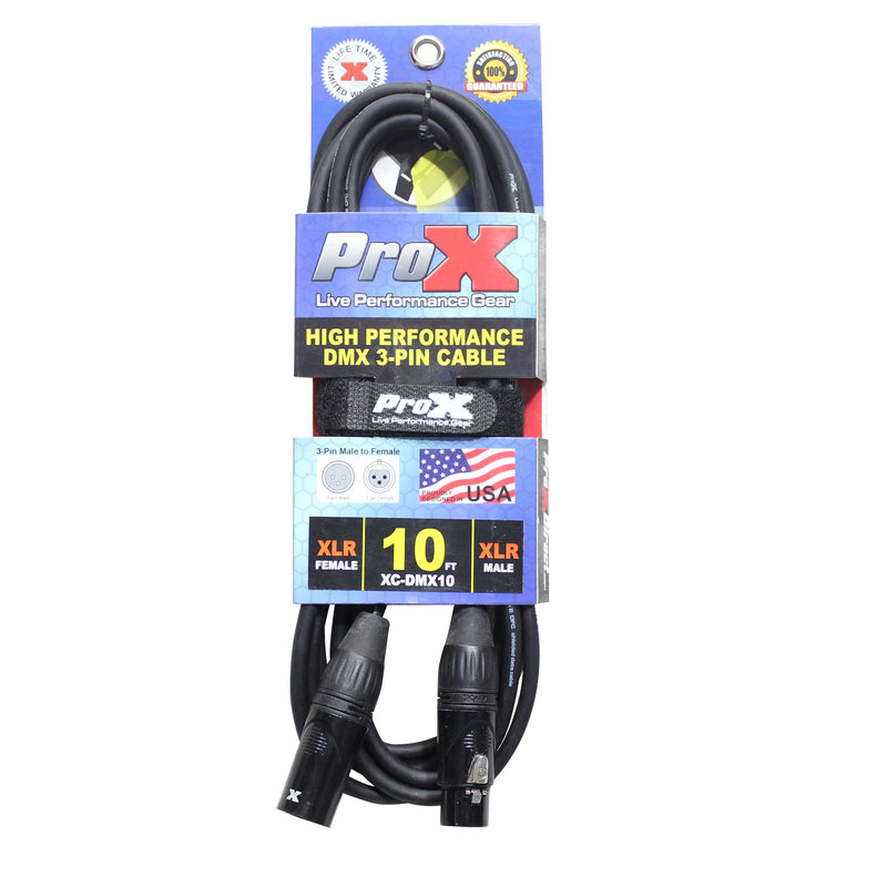 ProX XC-DMX10 10 Ft. DMX XLR3-M to XLR3-F High Performance Cable