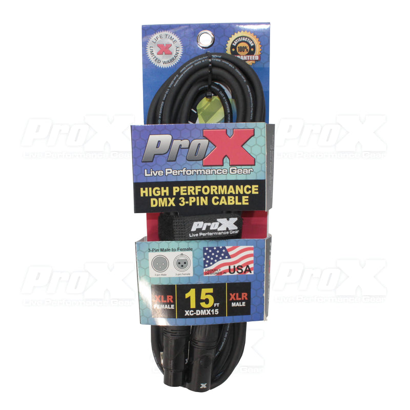 ProX XC-DMX15 15 Ft. DMX XLR3-M to XLR3-F High Performance Cable