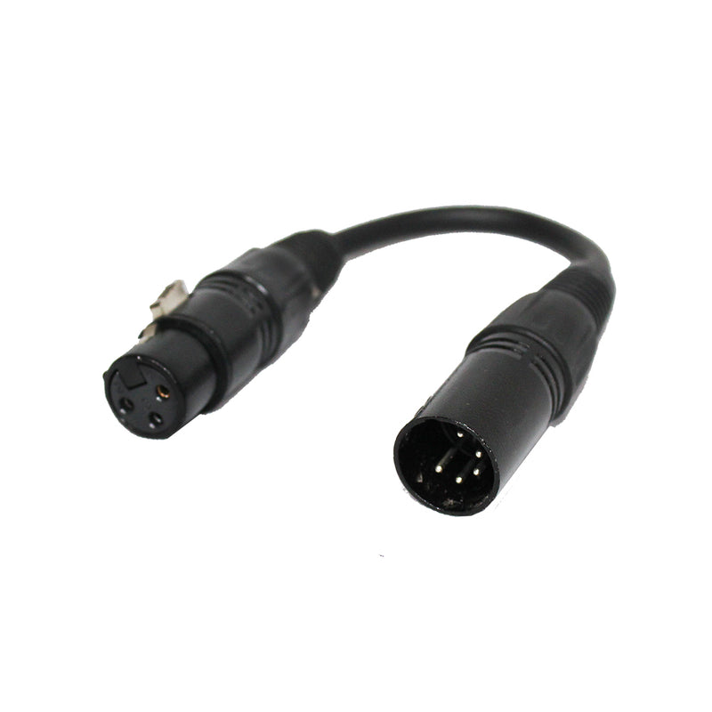 ProX XC-DMX5M3F 6" Male XLR-5 to Female XLR-3 DMX Cable Adapter