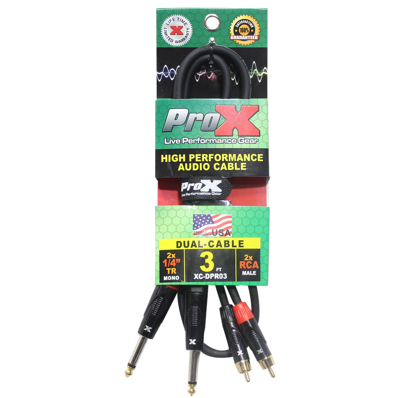 ProX XC-DPR03 3 Ft. Unbalanced Dual 1/4" TS-M to Dual RCA-M High Performance Audio Cable