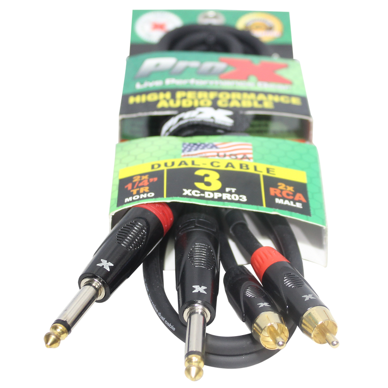 ProX XC-DPR03 3 Ft. Unbalanced Dual 1/4" TS-M to Dual RCA-M High Performance Audio Cable