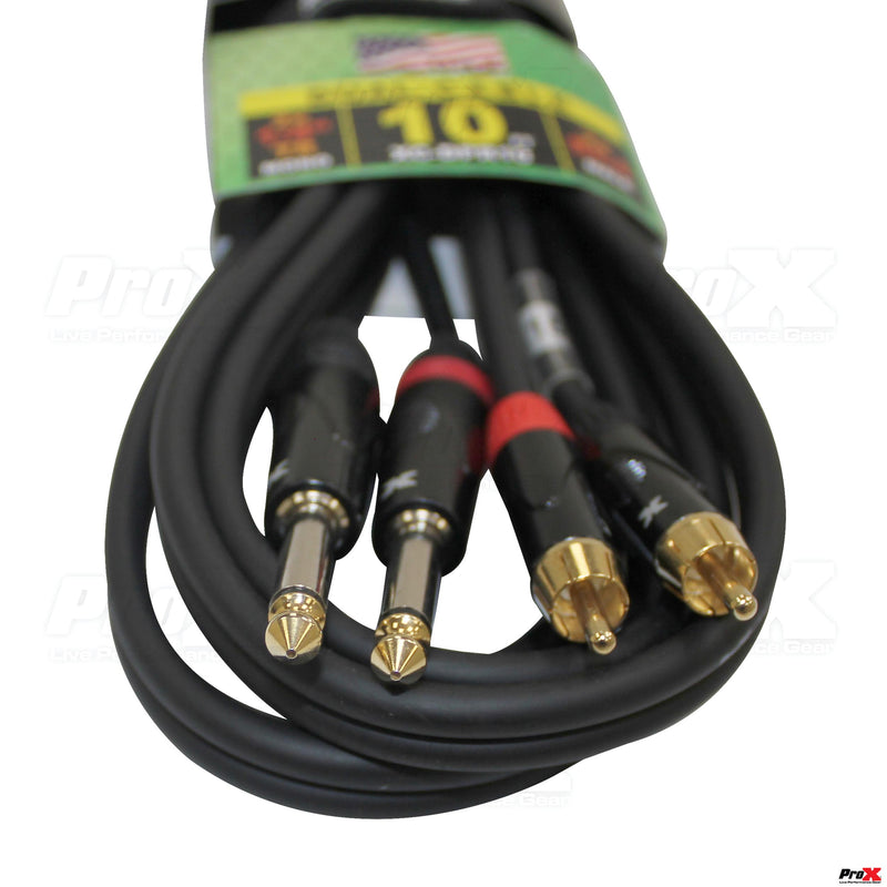 ProX XC-DPR10 10 Ft. Unbalanced Dual 1/4" TS-M to Dual RCA-M High Performance Audio Cable