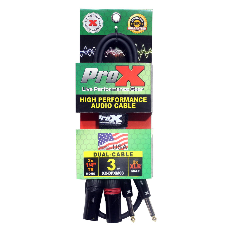 ProX XC-DPXM03 3 Ft. Unbalanced Dual 1/4" TS-M to Dual XLR-M High Performance Audio Cable