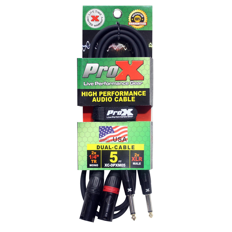 ProX XC-DPXM05 5 Ft. Unbalanced Dual 1/4" TS-M to Dual XLR3-M High Performance Audio Cable
