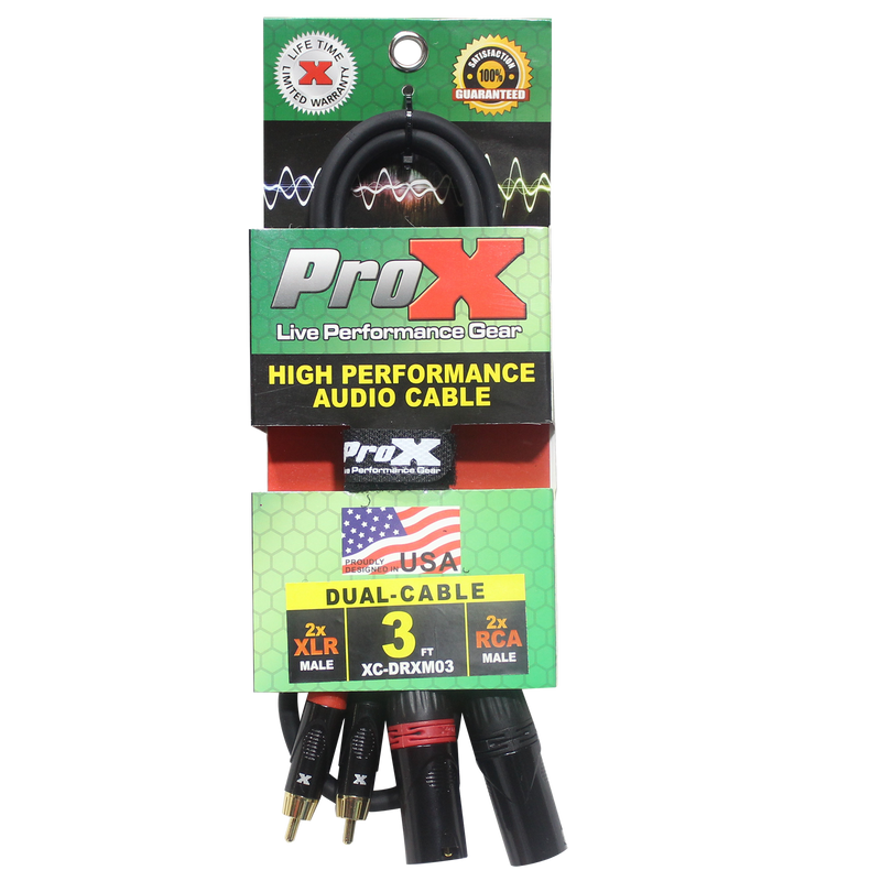 ProX XC-DRXM03 3 Ft. Unbalanced Dual RCA-M to Dual XLR3-M High Performance Audio Cable