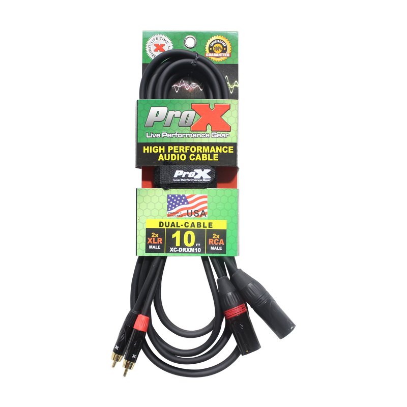 ProX XC-DRXM10 10 Ft. Unbalanced Dual RCA-M to Dual XLR3-M High Performance Audio Cable