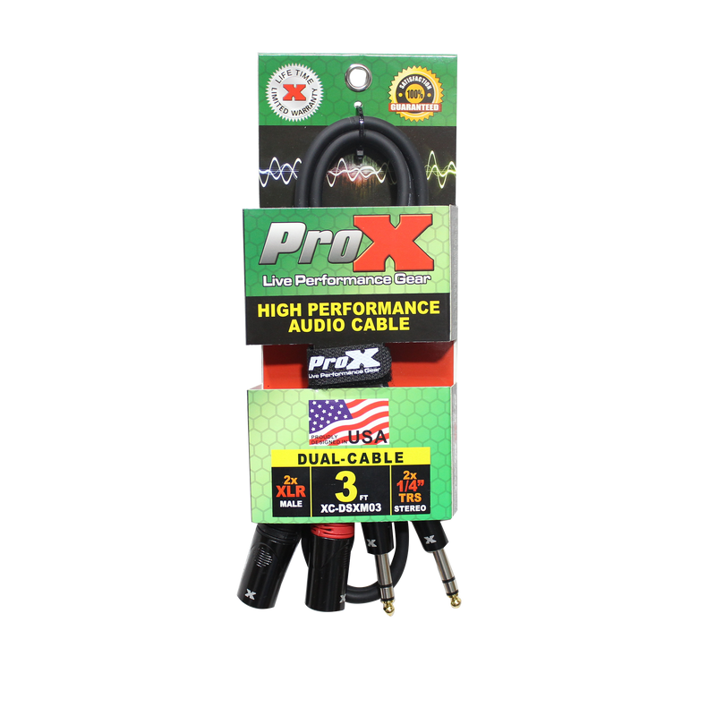 ProX XC-DSXM03 3 Ft. Balanced Dual 1/4" TRS-M to Dual XLR3-M High Performance Audio Cable