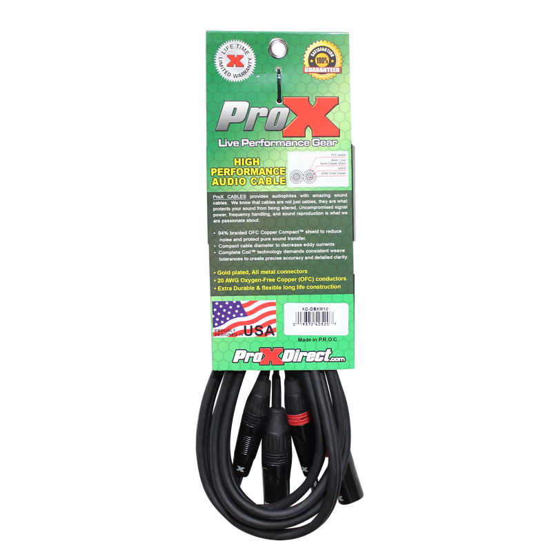 ProX XC-DSXM10 10 Ft. Balanced Dual 1/4" TRS-M to Dual XLR3-M High Performance Audio Cable