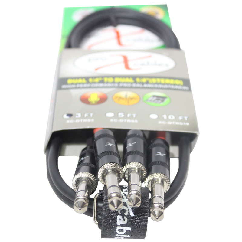 ProX XC-DTRS3 Balanced Dual 1/4" TRS to Dual 1/4" TRS High Performance Audio Cable - 3 Ft.