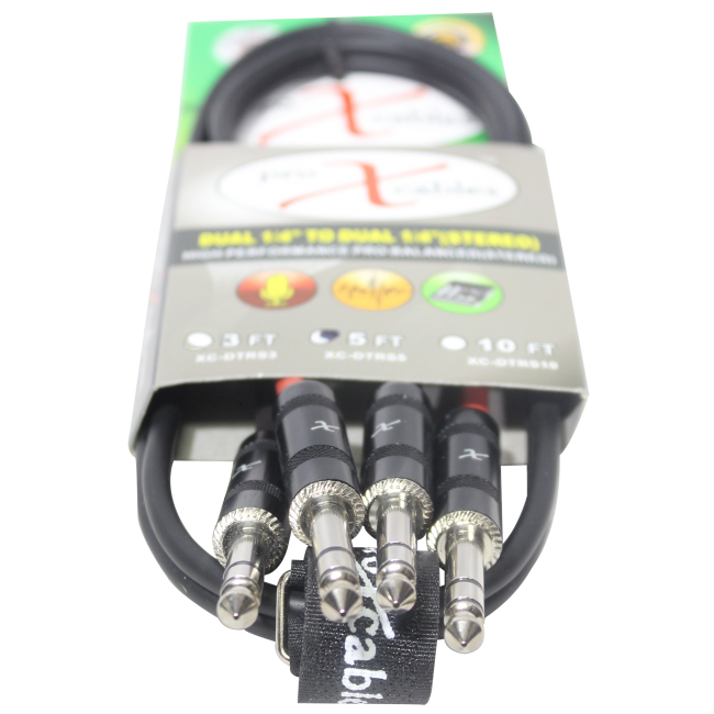 ProX XC-DTRS5 Câble audio haute performance équilibré double 1/4" TRS vers double 1/4" TRS - 5 pi.