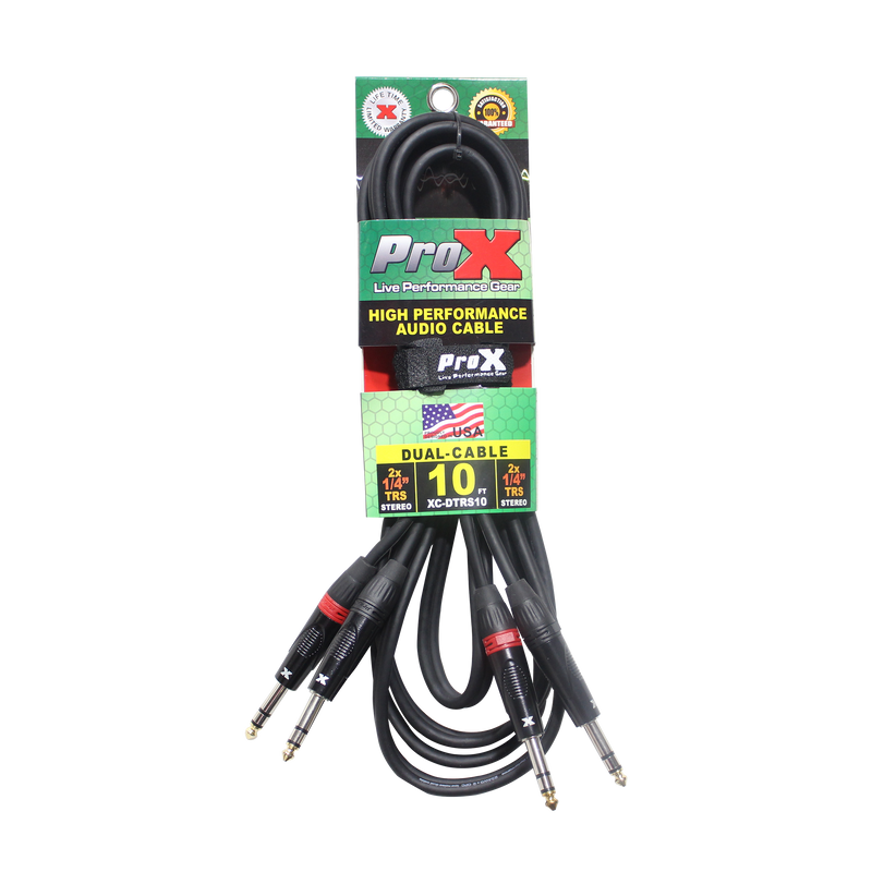 ProX XC-DTRS10 Balanced Dual 1/4" TRS to Dual 1/4" TRS High Performance Audio Cable - 10 Ft.