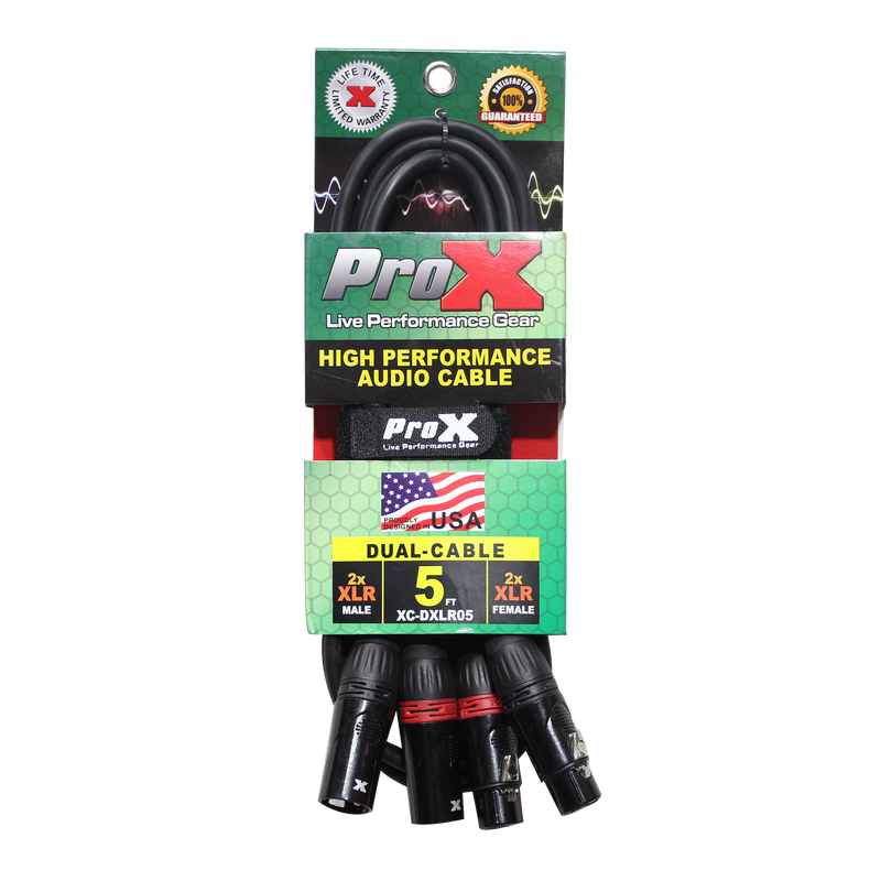 ProX XC-DXLR05 5 pi. Câble audio haute performance symétrique double XLR-M vers double XLR-F